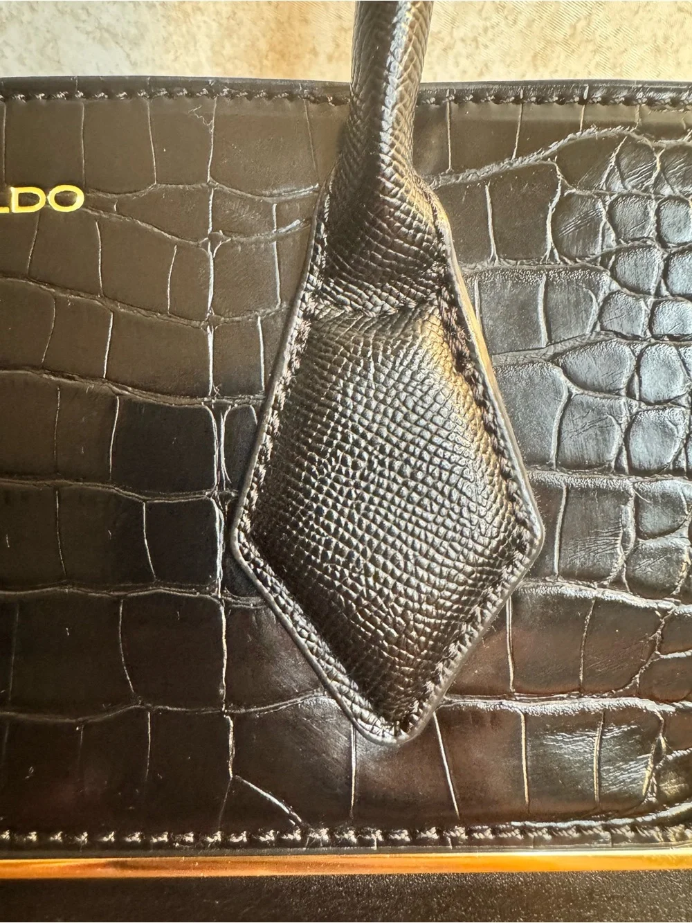 Aldo Black Croc-Trim Satchel with Gold Accent